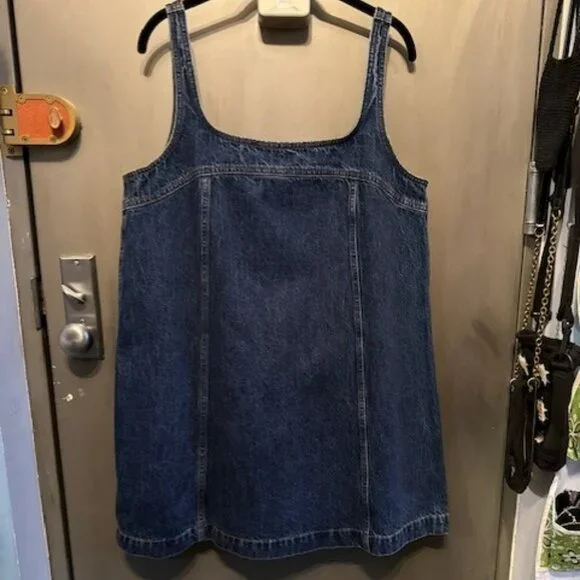 denim a-line sleeveless mini dress Mimi Sleeveless A-Line Denim Mini Dress Medium Wash SMALL